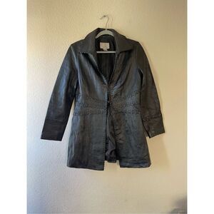Vintage spiegel 90s black leather coat size 8‎